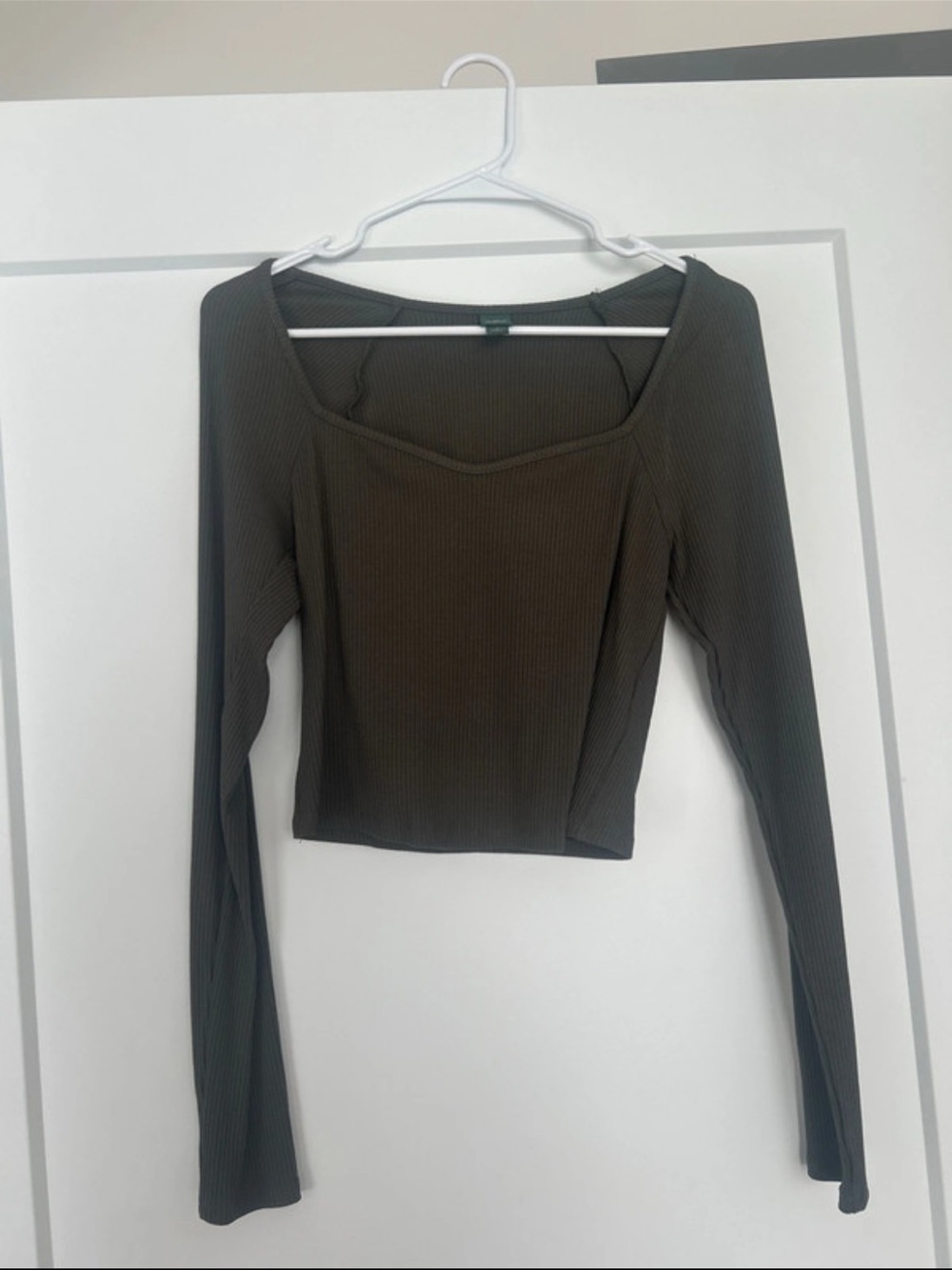 wild fable Olive Green Ribbed Square-Neck Top